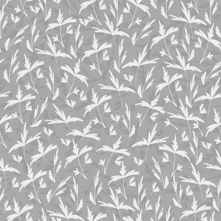 Trendy Seamless Floral Print. Small grey leaves on dark grey background. Can be used for textile, fabric, wallpaper, scrapbooking design. Vectorのイラスト素材