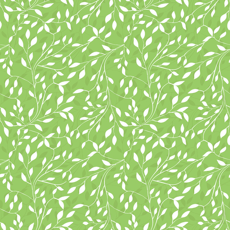 Trendy Seamless Floral Print. Small white leaves on green background. Can be used for textile, fabric, wallpaper, scrapbooking design. Vectorのイラスト素材