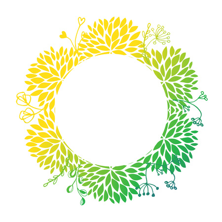 Round Floral Frame with leaves and flowers. Can be used for a Greeting Card, poster, banner, invitation, tag. Spring colors vector illustrationのイラスト素材