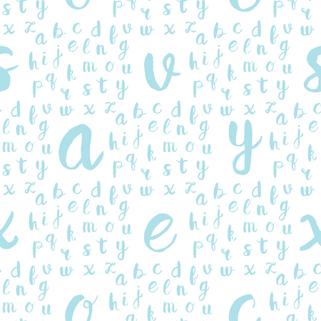 Seamless pattern with blue alphabet letters on white background. Vector illustration for web, textile, scrapbooking and other design projects.のイラスト素材
