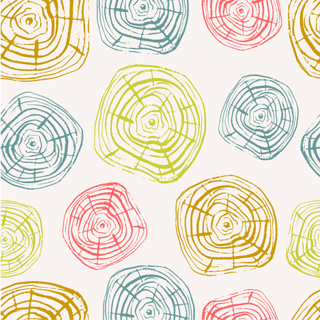 Tree Rings Seamless Vector Pattern. Saw cut tree trunk background in light pastel colors. Vector illustration for textile, print, wallpapers, wrapping.のイラスト素材