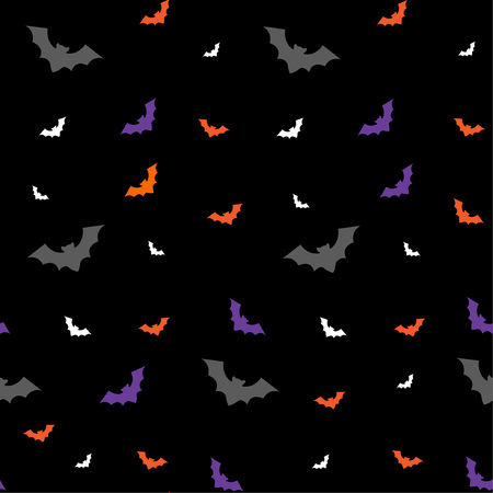 Night bat seamless on black background. Halloween pattern for scrapbook digital paper, textile print, page fill, greeting cards, posters, tags. Vector illustrationのイラスト素材