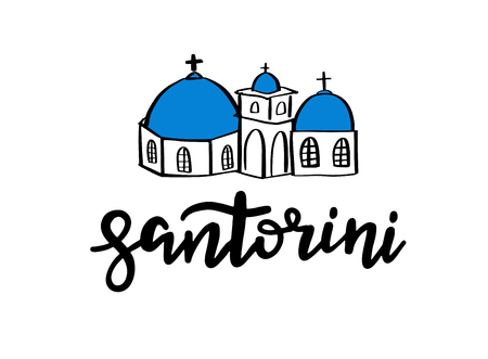 Santorini hand drawn lettering phrase. Greek islandの写真素材