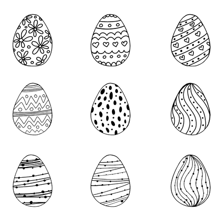 Vector illustration of black doodle egg with handdrawn ornament for Easter holidays design isolated on white background. Greeting card, invitation, poster, banner designのイラスト素材
