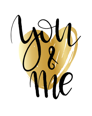 You and me lettering background. Hand drawn vector illustration, design, greeting card, logo. Modern calligrathy for Valentines dayのイラスト素材