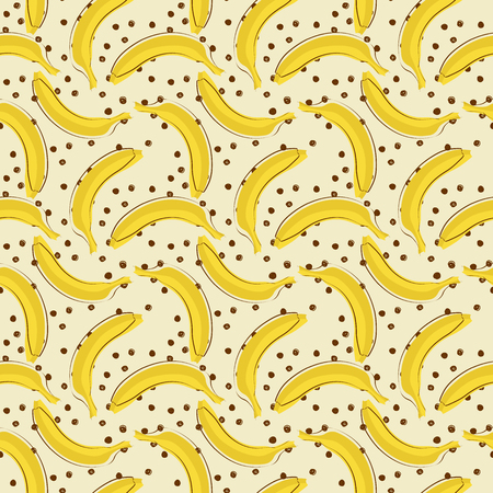 Seamless vector pattern of yellow bananas on a light beige background. Tropical fresh fruit. Can be used for textile,wallpaper, scrapbookingのイラスト素材