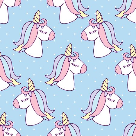 Seamless pattern with sea horses on a blue background. Unicorn. For the design of fabrics, wallpapers and so on. Vectorの写真素材