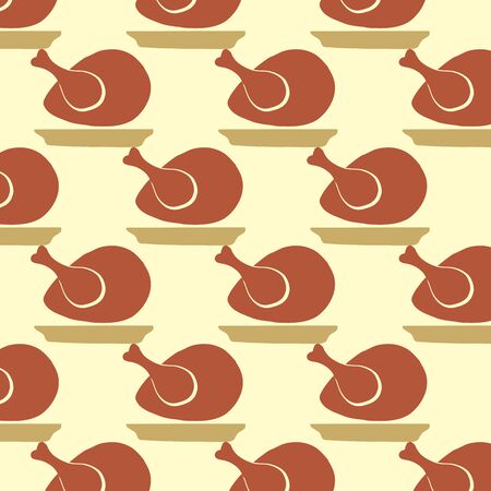 Thanksgiving autumnal seamless pattern with turkeys on a plate. Vector illustrationのイラスト素材