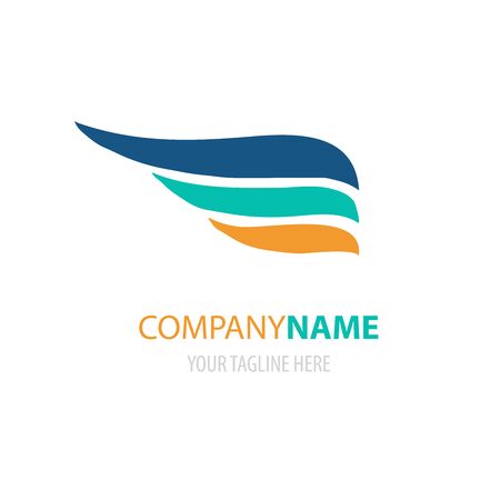 Abstract simple blue, orange and green wings logo isolated on white. Vector logotype icon. Freedom symbolのイラスト素材