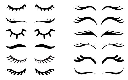 Vector unicorn eyelashes set. Closed eyes symbol. Icon bundle. Cute girly design.のイラスト素材