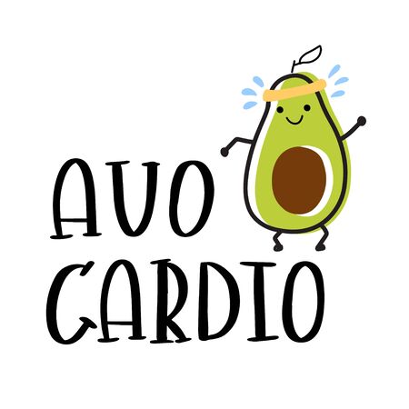 Funny poster or t-shirt template with cartoon avocado jogging and text Avo cardioのイラスト素材