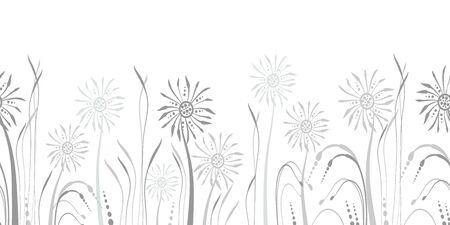 Seamless dandelion pattern, horizontal background with hand drawn plants and seeds. Vector illustration for banner, card, kirchen designのイラスト素材