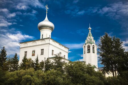 Russian Orthodox Church, a temple on a background of blue sky and cloudsの写真素材