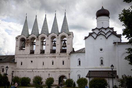 Russian Christian church, a temple on a background of gray sky and cloudsの写真素材
