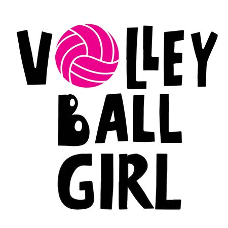 Volleyball black lettering text on white background with ball, vector illustration. Sport, fitness, activity symbol. Concept calligraphy print for T-shirt, flag, banner, logo, poster designのイラスト素材