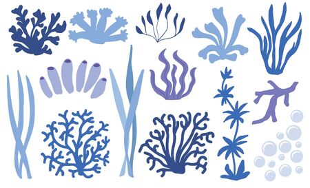 Set of underwater color coral icons. Reef nature marine, aquatic vector illustrationのイラスト素材