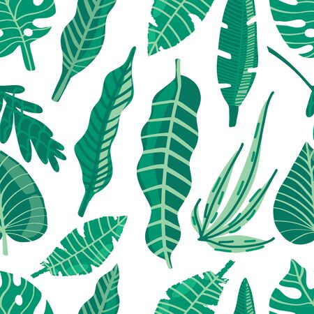 Tropical trendy seamless pattern with exotic palm leaves.のイラスト素材