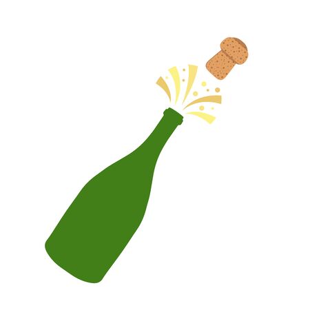 Champagne bottle explosion. Hand drawn vector illustration isolated on white.のイラスト素材