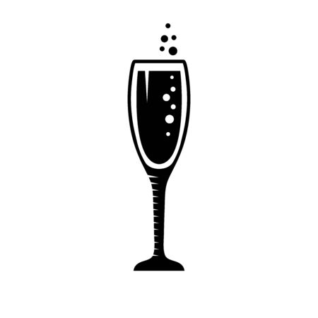 Glass of champagne sign icon. Sparkling wine with bubbles.のイラスト素材