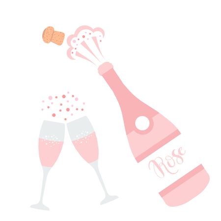 Champagne bottle explosion. Hand drawn vector illustration isolated on white.のイラスト素材