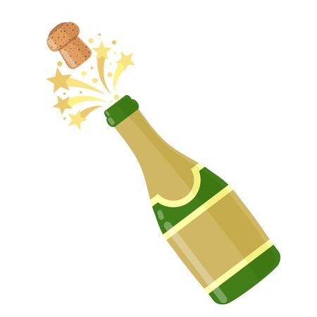 Champagne bottle explosion. Hand drawn vector illustration isolated on white.のイラスト素材