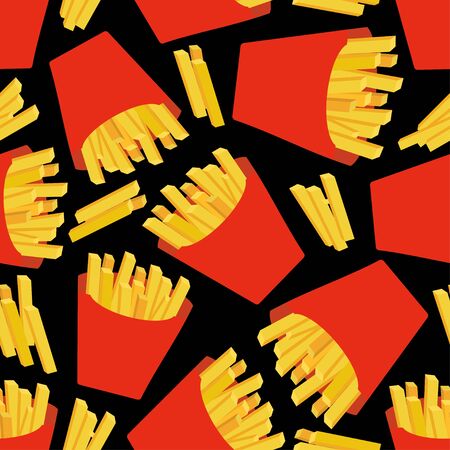 Seamless pattern with french fries on blue background. Vector illustration.のイラスト素材