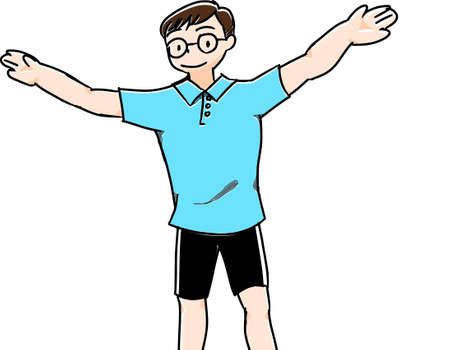 a man doing radio exercises in summer clothesのイラスト素材
