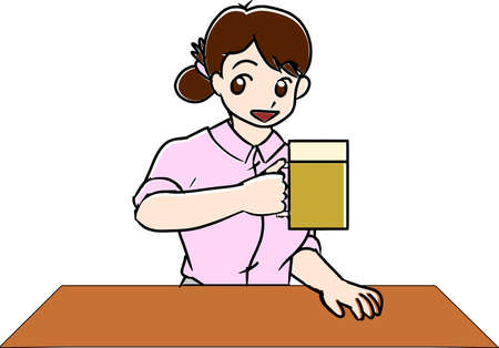 Woman in pink clothes drinking beerのイラスト素材