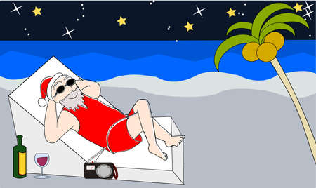 Santa Claus Beach at nightのイラスト素材
