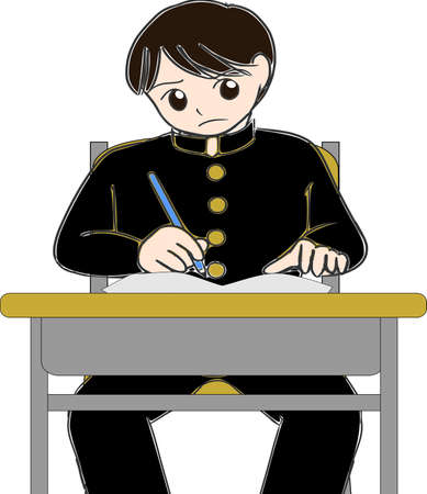 Boy studying at schoolのイラスト素材