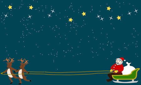 Reindeer and Santa Claus starry skyのイラスト素材