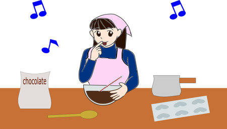 Women who make Valentine's chocolate long hairのイラスト素材