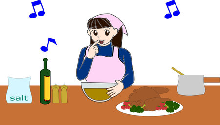 A woman who makes roast chicken happilyのイラスト素材