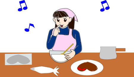 Women who make heart-shaped chocolate long hairのイラスト素材