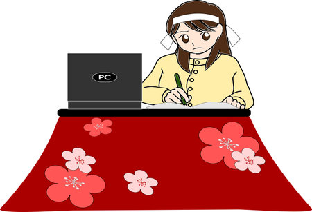 Online learning with Kotatsu Girlsのイラスト素材