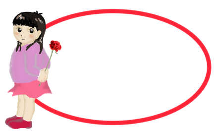 Girl with carnation Handwritten style frameの写真素材