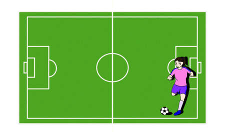 Soccer court and female playersのイラスト素材