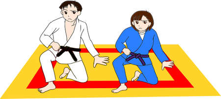 Men and women practicing judoのイラスト素材