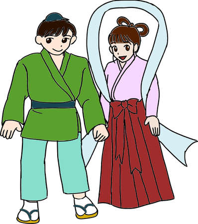 Orihime and Hikoboshi holding handsのイラスト素材