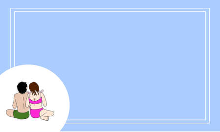 Light blue frame swimsuit coupleのイラスト素材