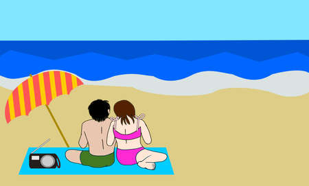 Couple enjoying the sea bathingのイラスト素材