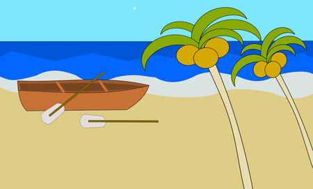 Seaside palm trees and boatsのイラスト素材