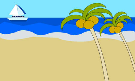 Seaside palm trees and yachtsのイラスト素材