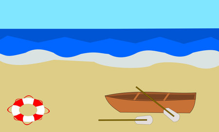 Blue sea, buoy and boatのイラスト素材