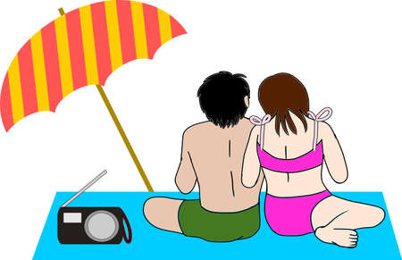 Couple bathing in the seaのイラスト素材