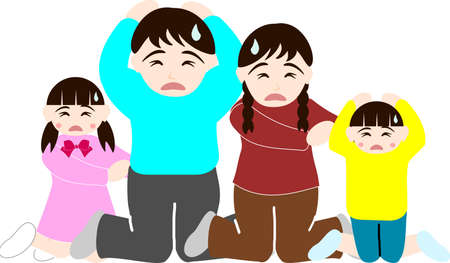A family surprised by troubleのイラスト素材