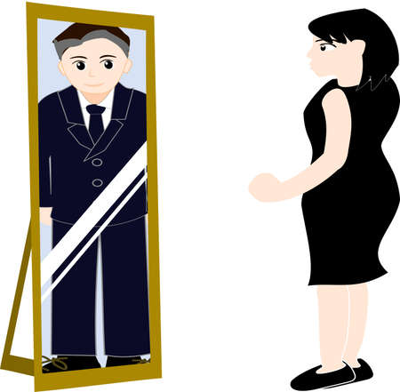 A man dressed as a woman and looking in the mirrorのイラスト素材