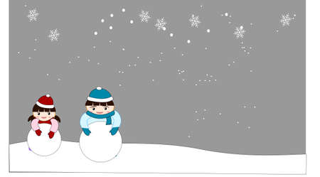 Children playing with making a snowmanのイラスト素材
