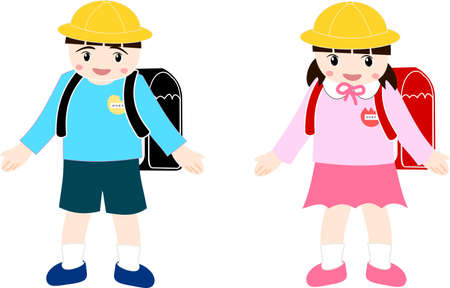Elementary school students in plain clothes, men and women
Translation: Child's chest (name)のイラスト素材