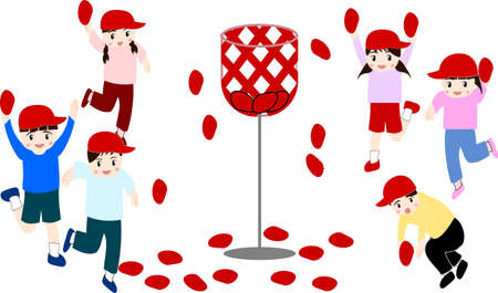 Children throwing balls with backgroundのイラスト素材